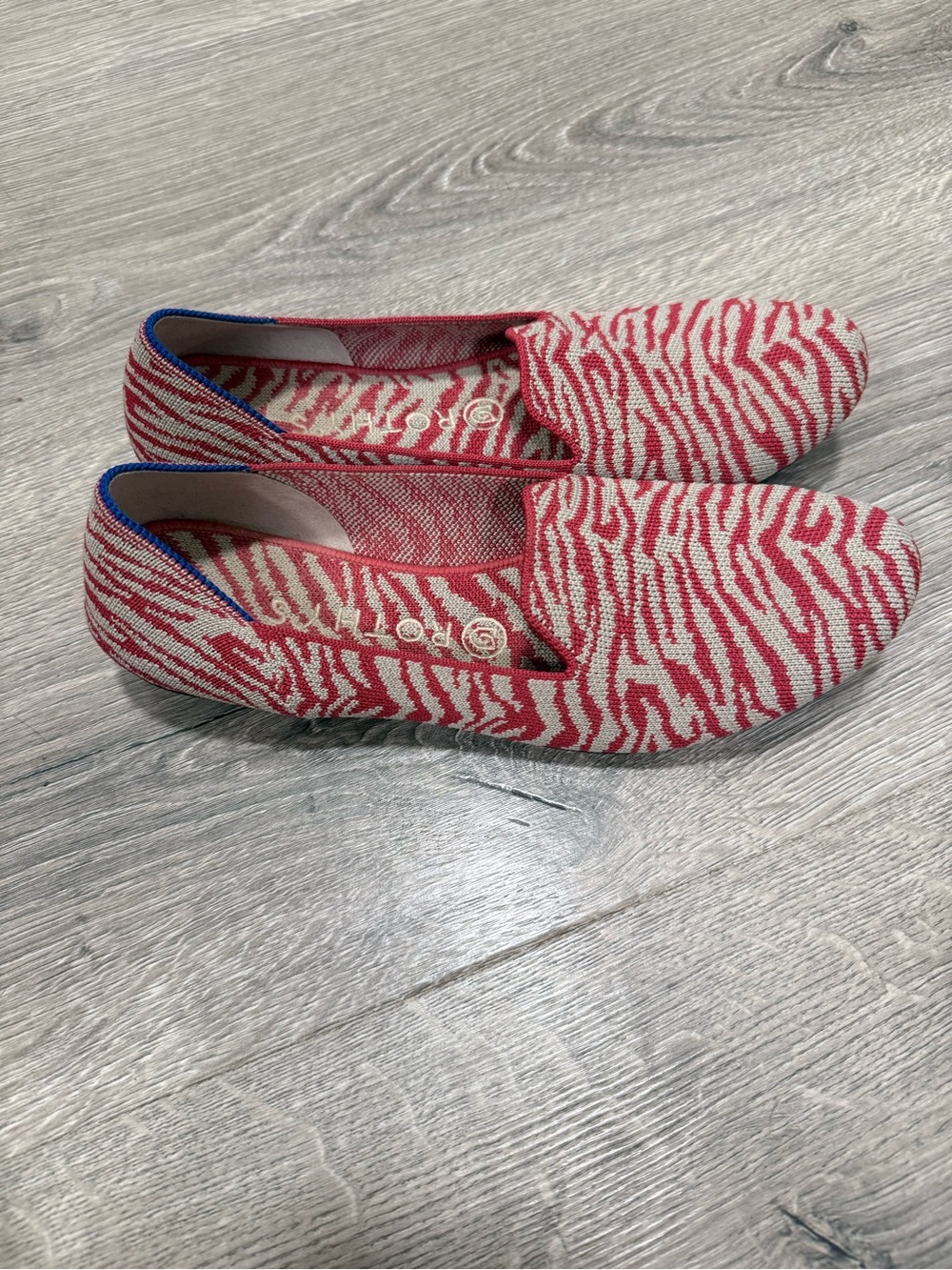 Rothy's Red and Cream Zebra-Pattern Slip-On Loafers
